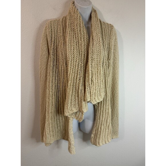 Anthropologie Knitted Knotted Cardigan Ivory  Boho Lace Girly Medium Petite - Picture 1 of 6